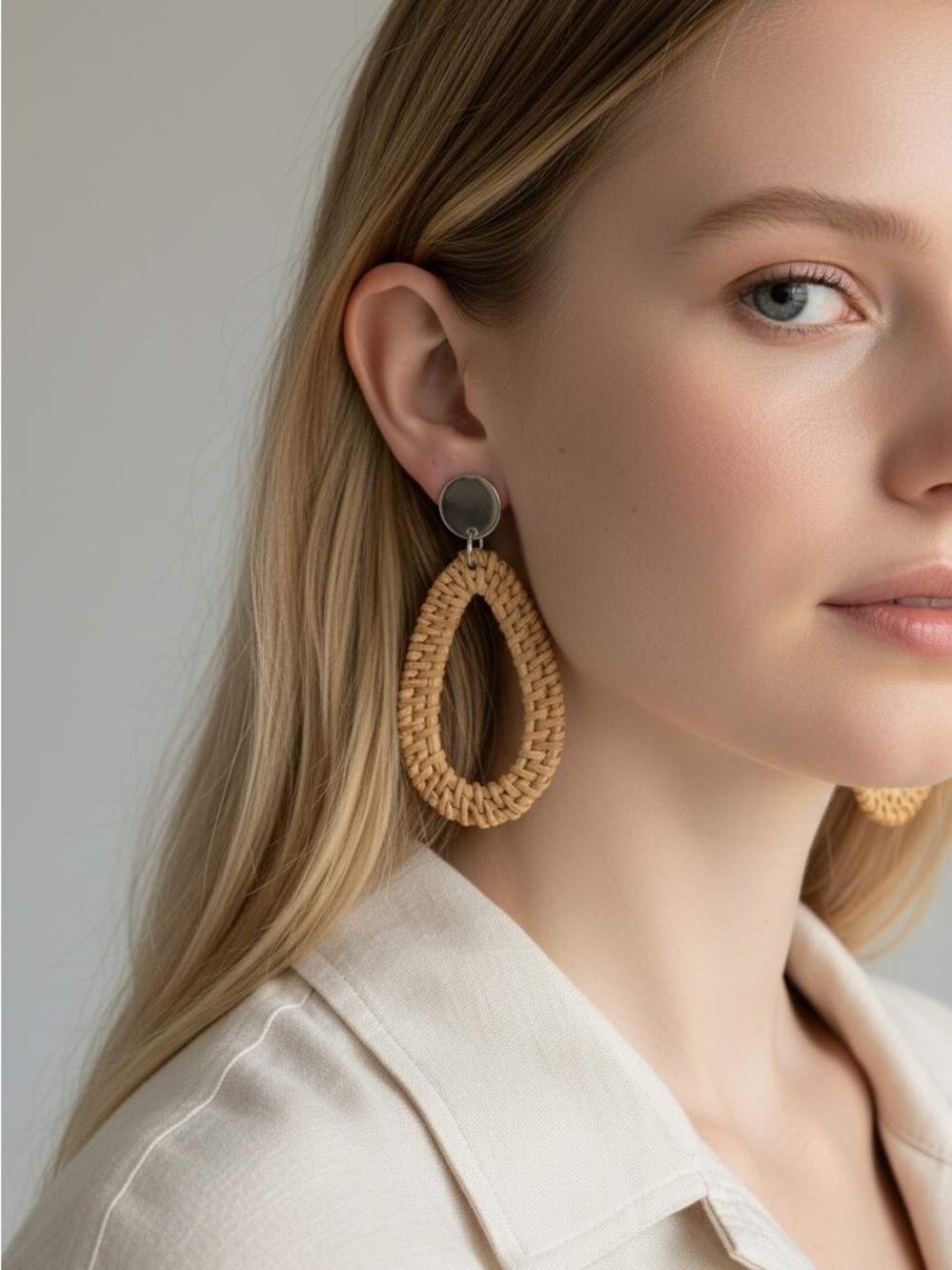 10/7 Woven Teardrop Dangle Earrings - Natural Beige